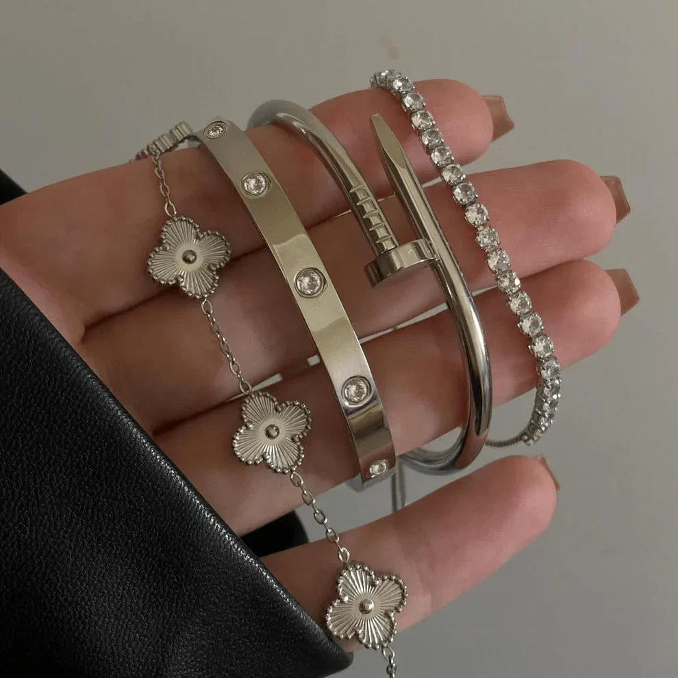 Stacked Elegance Set of 4 | Silver